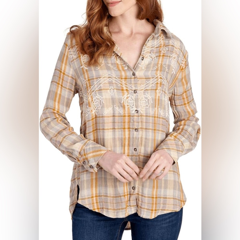 Free People Women's Magical Plaid Buttondown Top Size Small